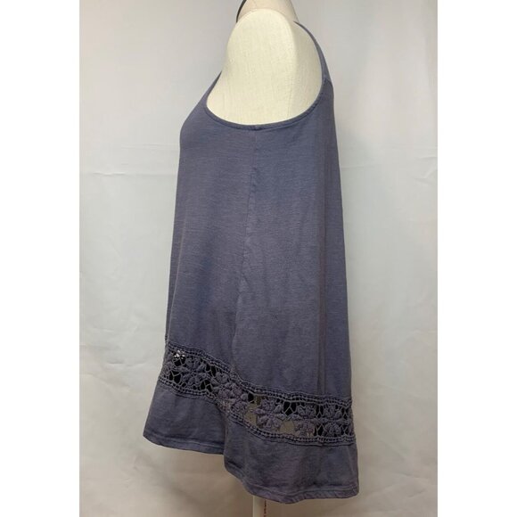 Mossimo Supply Co Womens Blue Gray Sleeveless Tank Top Crochet Lace Hi-Lo Hem M - Picture 2 of 13